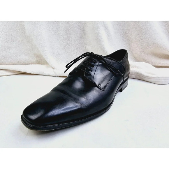 Hugo Boss Size 8.5 Men\'s Black Leather Embossed Logo Lace Up Square Toe Shoes main image 4